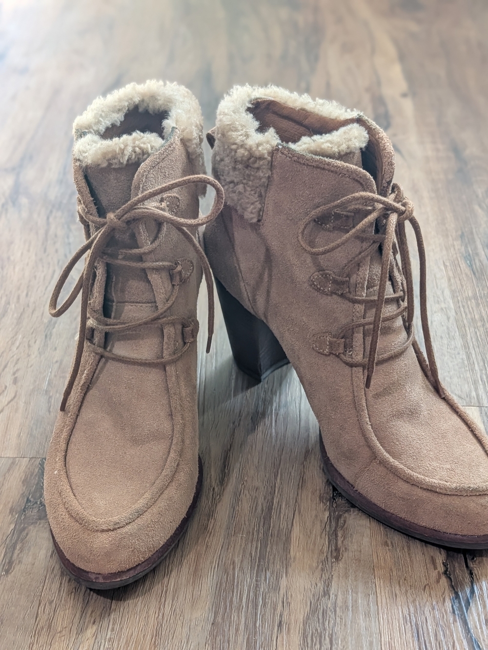 UGG Brown Suede Lace-Up Shearling Ankle Boots